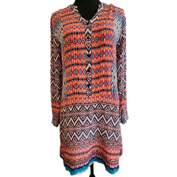 Feathers by Tolani Dress S Anthropologie‎ Tribal Boho Tunic Festival Top Aztec - Picture 1 of 10